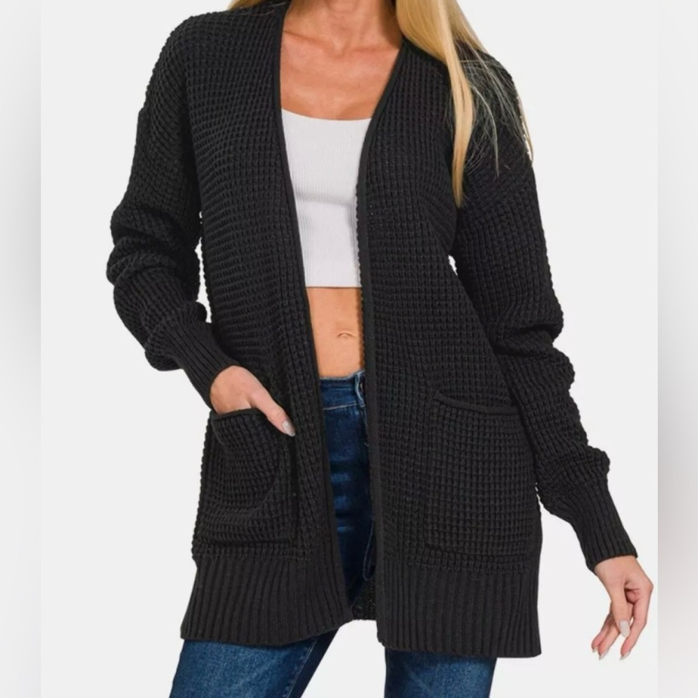 New waffle open cardigan size large